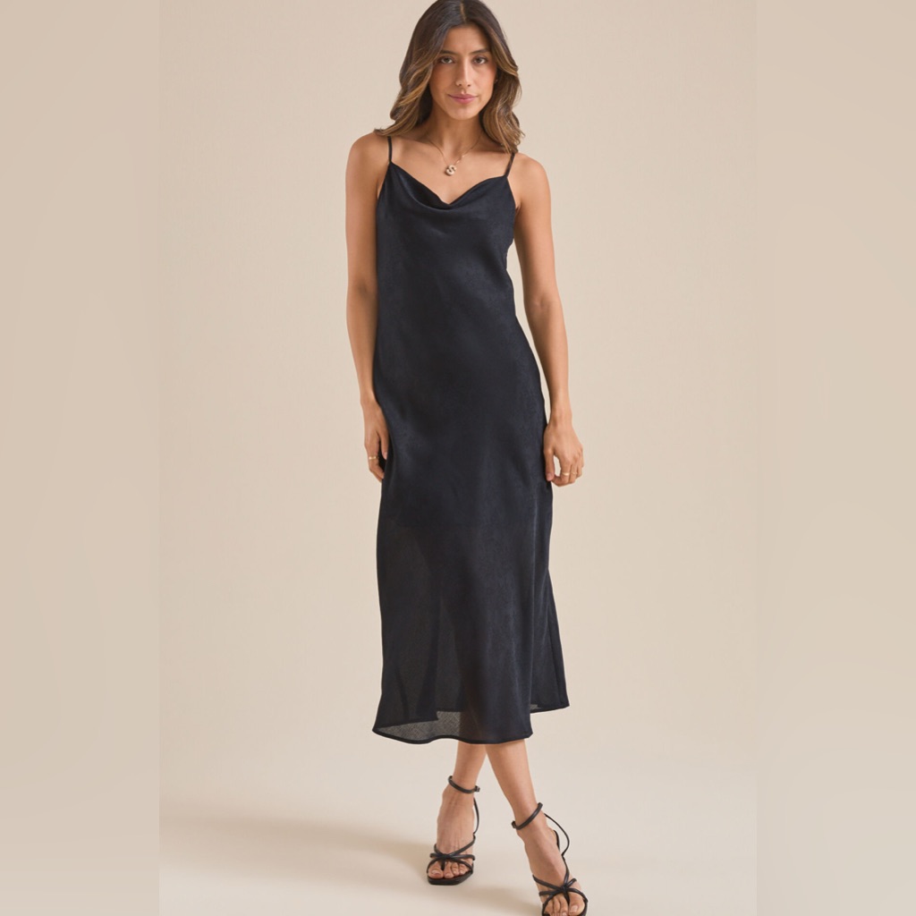 Altar'd State Eva Satin Midi Slip Dress In Black
